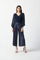 Joseph Ribkoff Midnight Blue Sequin Pull-On Culotte Pants Style 234215