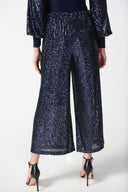 Joseph Ribkoff Midnight Blue Sequin Pull-On Culotte Pants Style 234215