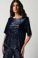 Joseph Ribkoff Midnight Sequin Dolman Sleeve Boxy Top Style 234216