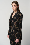 Joseph Ribkoff Black/Multi Baroque Print Silky Knit Blazer With Welt Detail Style 234284