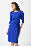 Joseph Ribkoff Royal Sapphire Scuba Crepe Boat Neckline Sheath Dress Style 234290