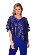 Frank Lyman Royal Sapphire Top with Floral Laced Overlay Style 234371