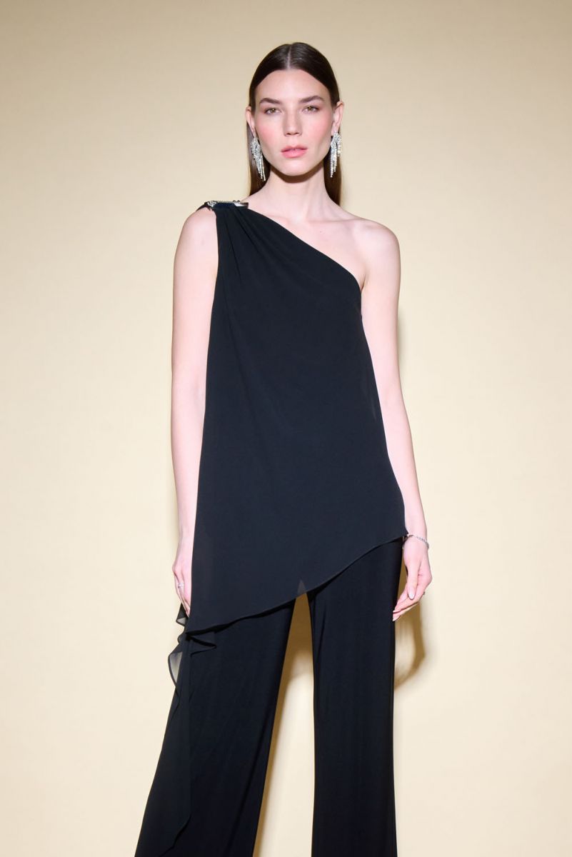 Joseph Ribkoff Black One Shoulder Jumpsuit With Cape Style 234707