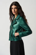 Joseph Ribkoff Emerald Metallic Faux Leather Biker Jacket Style 234902