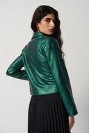 Joseph Ribkoff Emerald Metallic Faux Leather Biker Jacket Style 234902