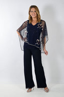 Frank Lyman Midnight Blue/Coral Knit Top Style 239315