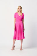 JOSEPH RIBKOFF Ultra Pink Pleated Wrap Dress Style 241013