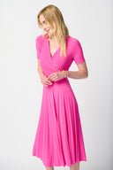 JOSEPH RIBKOFF Ultra Pink Pleated Wrap Dress Style 241013