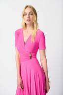 JOSEPH RIBKOFF Ultra Pink Pleated Wrap Dress Style 241013