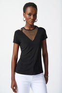 Joseph Ribkoff Black Top with Rhinestone Mesh Style 241017