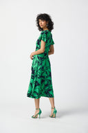 Joseph Ribkoff Midnight Blue/Green Floral Print Flowy Wrap Dress Style 241052