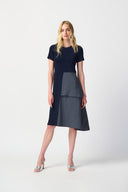 Joseph Ribkoff Midnight Blue/White Asymmetrical Dress Style 241076