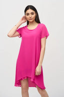 Joseph Ribkoff Ultra Pink Chiffon Layered Trapeze Dress Style 241084