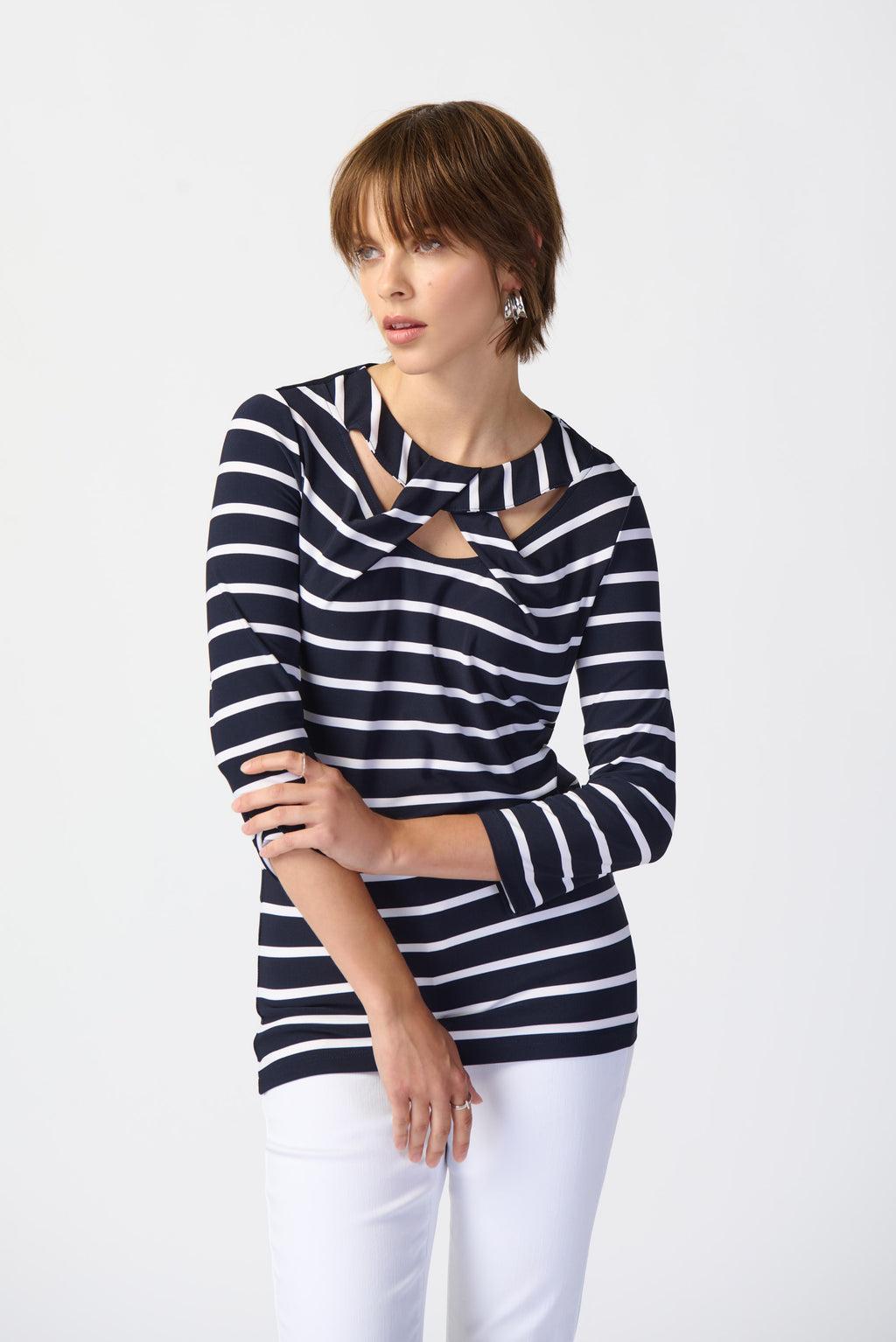 Joseph Ribkoff Midnight Blue/Vanilla Striped Fitted Top Style 241087