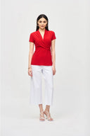 Joseph Ribkoff Radiant Red Wrap Neckline Fitted Top Style 241092