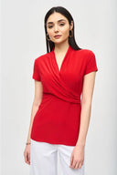 Joseph Ribkoff Radiant Red Wrap Neckline Fitted Top Style 241092