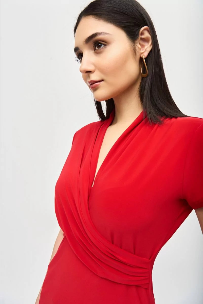 Joseph Ribkoff Radiant Red Wrap Neckline Fitted Top Style 241092