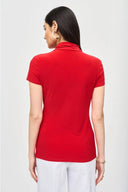 Joseph Ribkoff Radiant Red Wrap Neckline Fitted Top Style 241092