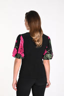 Frank Lyman Black/Fuchsia Floral Print Top Style 241102