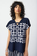 Joseph Ribkoff Vanilla/Midnight Blue Geometric Print Top Style 241117