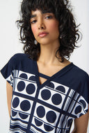 Joseph Ribkoff Vanilla/Midnight Blue Geometric Print Top Style 241117