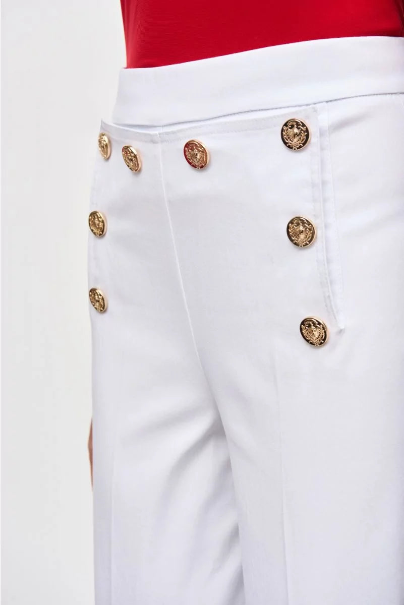 Joseph Ribkoff White Culotte Pants With Gold Buttons Style 241166