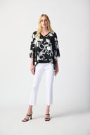 Joseph Ribkoff Black/Vanilla Floral Print Poncho Style 241170