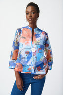 Joseph Ribkoff Vanilla/Multi Face Print Organza Swing Jacket Style 241191