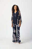 Joseph Ribkoff Midnight Blue/Beige Floral Print Pants Style 241199