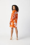 Joseph Ribkoff Mandarin/Vanilla Floral Print Puff Sleeve Belted Dress Style 241207