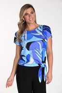 Frank Lyman Blue/Purple Leaf Print Top with Sash Detail Style 241218