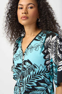 Joseph Ribkoff Tropical Print Gauze Front Tie Top Style 241219