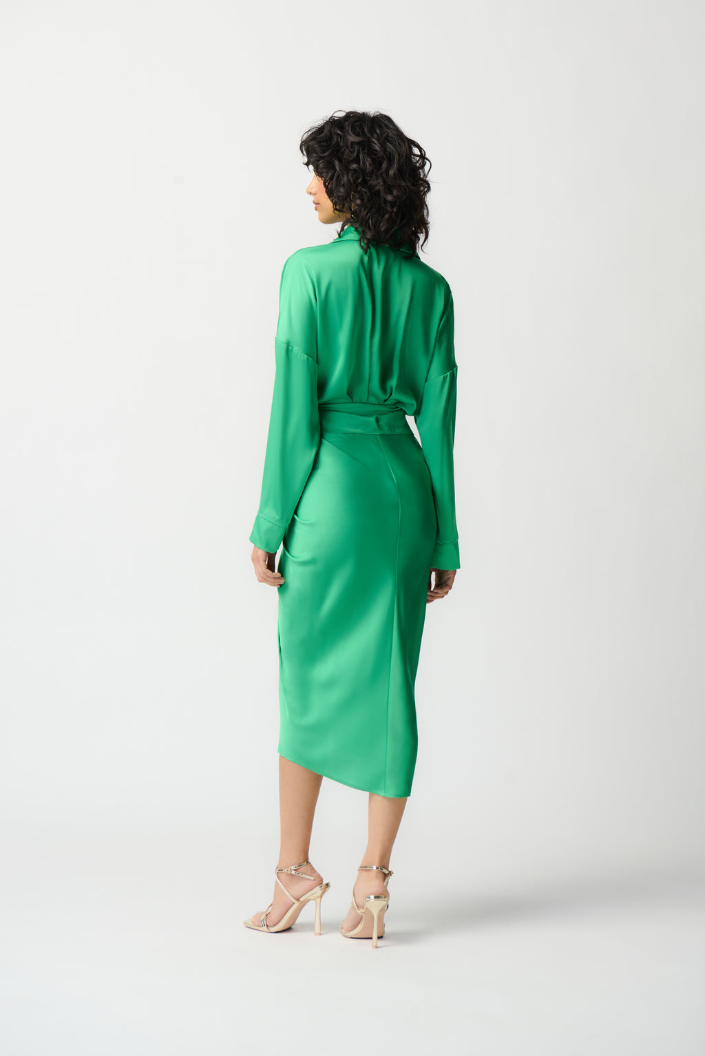 Joseph Ribkoff Island Green Satin Shirt Dress Style 241236