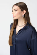 Joseph Ribkoff Midnight Blue Long Sleeve Satin Shirt Style 241242