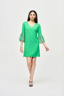 Joseph Ribkoff Island Green Georgette and Guipure Trapeze Dress Style 241252