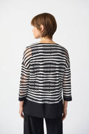 Joseph Ribkoff Black/White Striped Holey Knit High-Low Top Style 241255