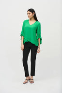 Joseph Ribkoff Island Green Georgette Top With Ruffled Sleeves Style 241283