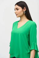 Joseph Ribkoff Island Green Georgette Top With Ruffled Sleeves Style 241283