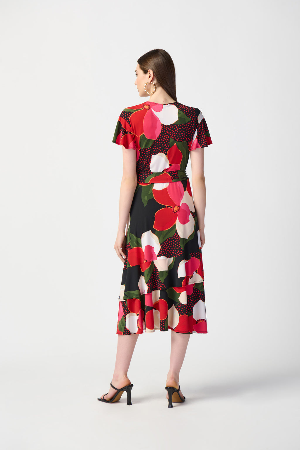 Joseph Ribkoff Black/Multi Floral Print Flowy Wrap Dress Style 241285