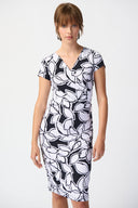 Joseph Ribkoff Midnight Blue/Vanilla Leaf Print Wrap Dress Style 241286