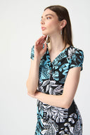 Joseph Ribkoff Black/Multi Tropical Print Silky Knit Wrap Dress Style 241287