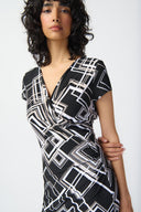 Joseph Ribkoff Black/Multi Geometric Print Wrap Dress Style 241295