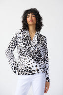 Jospeh Ribkoff Vanilla/Multi Animal Print Top with Cowl Neckline Style 241303