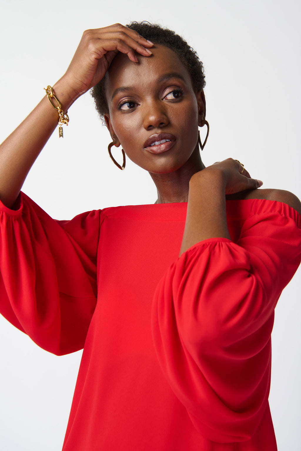 Joseph Ribkoff Radiant Red Off-Shoulder Flared Top Style 241304