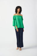 Joseph Ribkoff Island Green Off-Shoulder Flared Top Style 241305