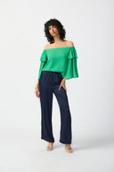 Joseph Ribkoff Island Green Off-Shoulder Flared Top Style 241305