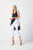 Joseph Ribkoff Black/Off-White Colour-Block Asymmetrical Top Style 241306