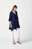 Joseph Ribkoff Midnight Blue Georgette Ruffled Poncho Tunic Style 241311