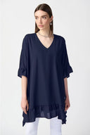 Joseph Ribkoff Midnight Blue Georgette Ruffled Poncho Tunic Style 241311