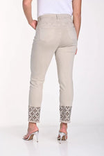 Frank Lyman Beige Jeans with Cut-out Embroidered Hem Style 241314U